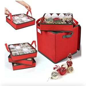 Christmas Ornament Storage Box with Zippers - Stores up to 64